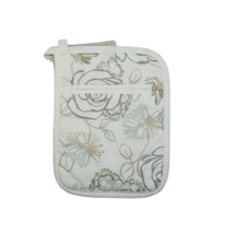 Floral pot holder white beige gray w/ pocket kitchen accessories - $7.70