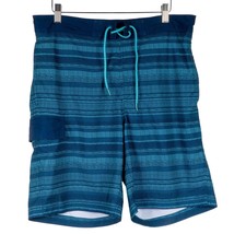 George Mens Swim Trunks M 32 34 Blue Striped Dots Pocket Drawstring Shorts - £10.87 GBP