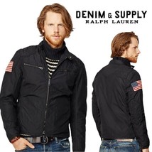 Ralph Lauren Denim &amp; Supply Nylon Moto Jacket Mens Size L Zippers Flag Patches - £80.44 GBP