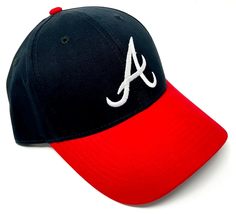 National Cap MVP Atlanta Braves Logo Baseball Navy Blue &amp; Red Curved Bill Adjust - £22.59 GBP
