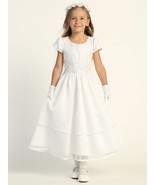 Girls White First Communion Dress w/ Embroidered Tulle &amp; Sequins (205) - $90.00+