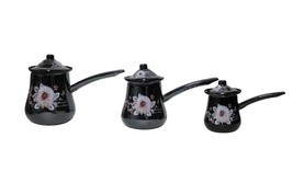 3-Piece Turkish Coffee Pot Set with Covers - Enamel Design Milk Butter Warmer - £23.72 GBP