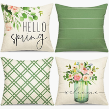 Spring Pillow Covers 18X18 Set of 4, Spring Summer Farmhouse Outdoor Pillow Cove - £14.35 GBP