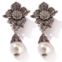 Victorian 1.74ct Rose Cut Diamond Pearl Wedding Earrings Christmas Holidays - £519.26 GBP