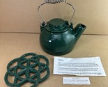 Vintage Green Speckled Enamel Over Cast Iron Tea Pot Kettle w/ Sliding Lid - $49.99