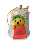 Vintage 1994 Avon Christmas Ornament Thimble Teddy Bear Happy Holidays M... - €8,52 EUR