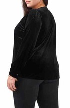 1.STATE Womens Activewear V-Neck Velvet Button Front Top,Rich Black Size 2X - £31.32 GBP