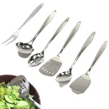 6 Stainless Steel Kitchen Cooking Utensil Set Serving Tools Server Spatu... - £40.75 GBP