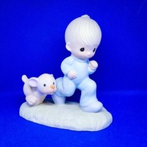 1979 VTG Precious Moments Figurine GOD&#39;S SPEED - Boy Running With Dog MNT - $13.66