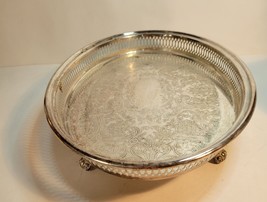 Leonard Silver Plate Etched Oval Tray 4 Claw Feet 14x10 - £35.24 GBP
