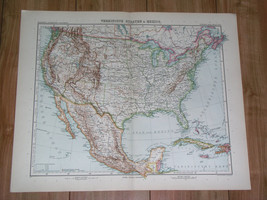 1908 Original Antique Map Of United States Usa / Mexico - $24.68