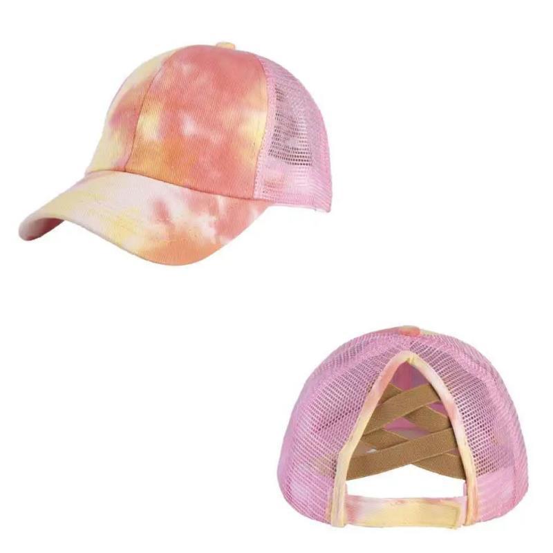 Tie Dye Women's Hat Cross Ponytail Net Hat Truck Driver Baseball Cap Sun Protect