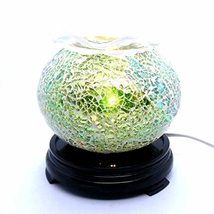 Green Aqua Yellow Cracked Glass Design Globe Aroma Oil and Melt Warmer D... - $29.05