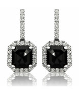 3.60 TCW Drop Diamond Halo Earrings 14K White Gold Fancy Black Color Rad... - $3,350.00