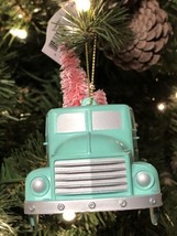 Holiday Time Christmas Ornament Green Pickup Truck W/ Bottle Brush Trees In Bed - £10.02 GBP