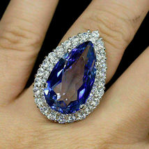 4 Ct Pear Cut Tanzanite &amp; Diamond Solitaire Engagement Ring 18k White Gold Over - £68.15 GBP
