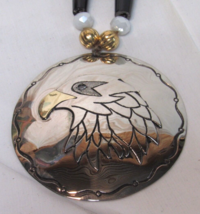New 17&quot; Nickle Silver &amp; Brass Eagle Necklace CZ Eye Black Bead Buffalo Horn Pipe - £116.84 GBP