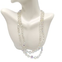 Clear Glass Aurora Borealis Crystal Dual Strand Rhinestone Clasp Necklace 17.5&quot; - £20.69 GBP