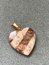 Tan and Brown Mottled Striped Stone Heart Charm or Pendant – 0.75 x 0.75 inches - £9.64 GBP