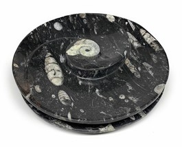 1128g, 2pcs Set,7&quot; Fossils Orthoceras Bowls Round Ammonite Ring @Morocco,B8827 - £38.36 GBP