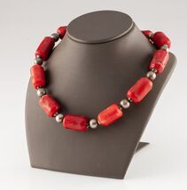 Argento Sterling E Corallo Collana con Perline Pesante Splendido! 47cm - $30,335.32 MXN