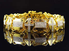Mens Simulated Diamond Cross Style Link Bracelet In 14k Yellow Gold Finish 3.5Ct - £149.93 GBP