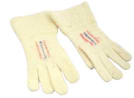 Authentic Antique Hand Knit Childrens Gloves Ivory Red Blue Stitch Displ... - $830.41 MXN