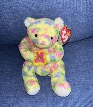 2002 Vintage  Ty Beanie Babies BLOOM Bear 7” Plush Floral Yellow Flowers MWMTs - £8.80 GBP