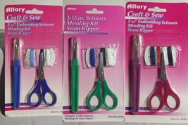 Sewing Mending Kit 3.5 inch Scissors Seam Ripper Thread Buttons Choice of Color - £2.98 GBP