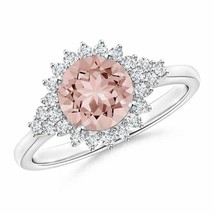 ANGARA Classic Morganite Engagement Ring with Floral Halo for Women in 14K Gold - £974.82 GBP