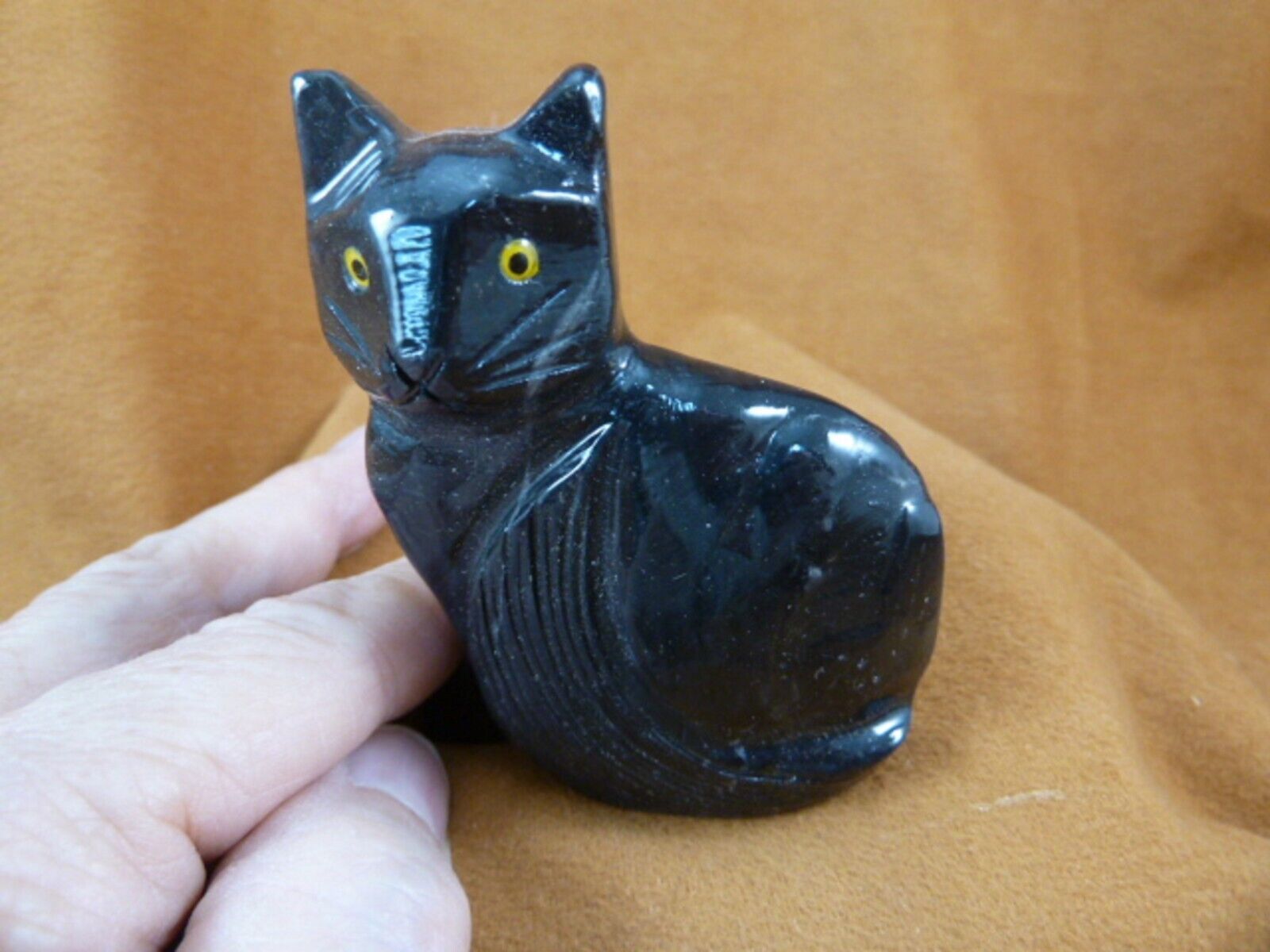 (Y-CAT-300) Black Onyx KITTY baby kitten CAT stone figurine I Love Cats ... - $25.23