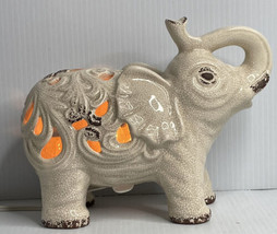 Elephant Lamp Nightlight Jali Sculpture trunk up Ceramic Crazing Finish - £18.65 GBP