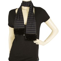 Sonia by Sonia Rykiel Gray Blue Striped 100% wool Scarf Wrap w. Black Se... - $123.75