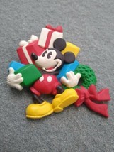 Vintage COLOR Hallmark Disney Mickey Mouse Presents Christmas Plastic Resin Pin - £7.98 GBP