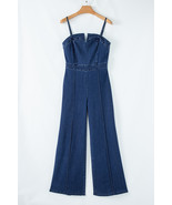 Sail Blue Seamed Zipper Spaghetti Strap High Waist Flared Jumpsuit - $42.62