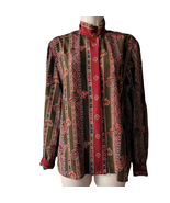 Liquid Silk Peters &amp; Ashley Button Blouse Size 8 Paisley Long Sleeves Hi... - $241.80 MXN