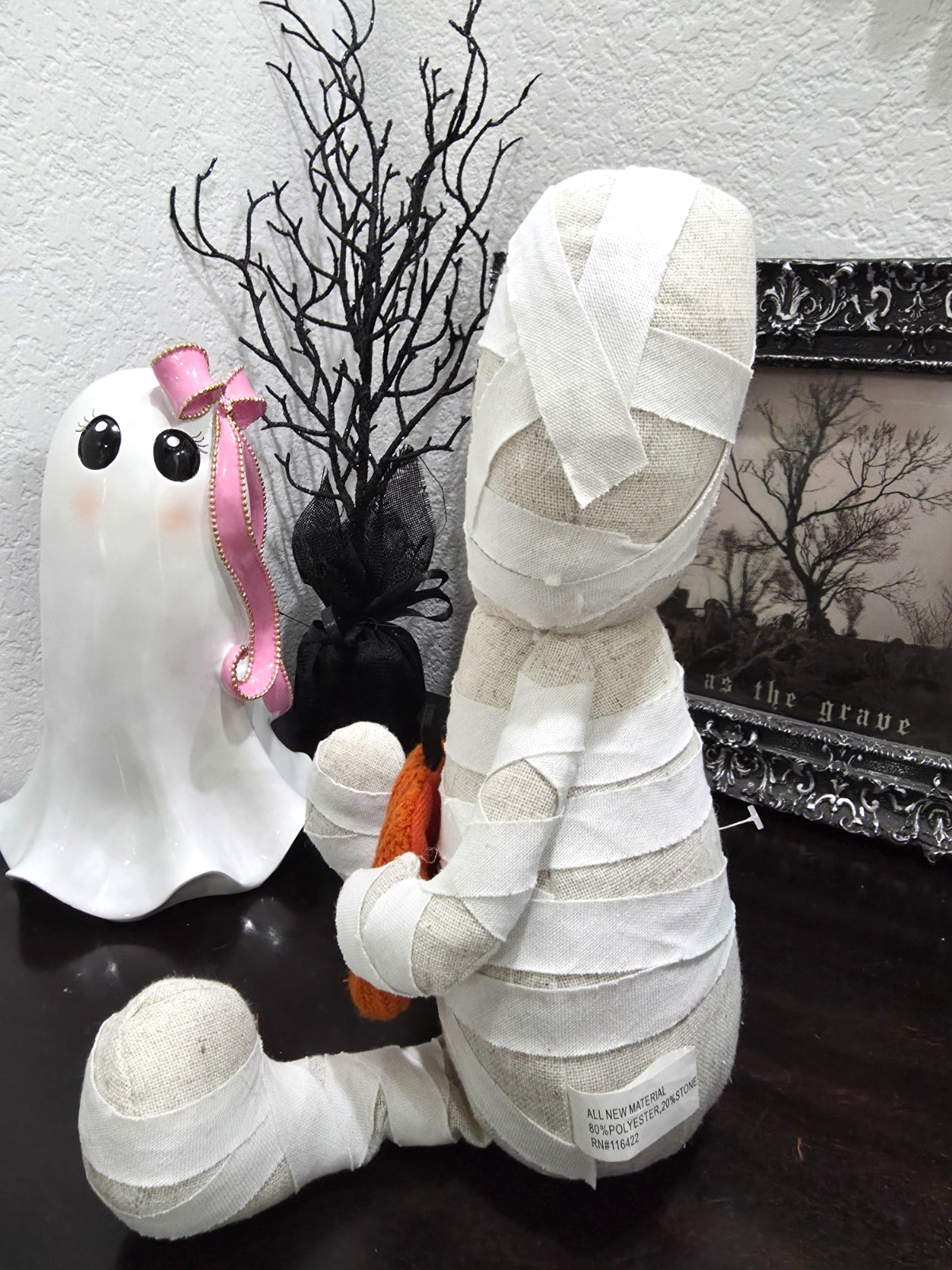 Halloween Mummy Holding Decorative Pumkin Pillow or Tabletop Decor NEW Item image 6