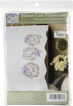 Tobin Stamped Pillowcases, Kittens in Floral Wreath, 20&quot; X 30&quot; Embroidery Kit, W - £13.09 GBP