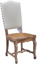 Side Chair Glendale Saddle Seat Carved Wood Curved Back Beachwood Linen Fabric - £672.80 GBP
