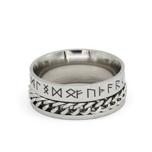 Viking Rune Chain Spinner Ring Stainless Steel Celtic Norse Anti-Anxiety Band - £15.05 GBP