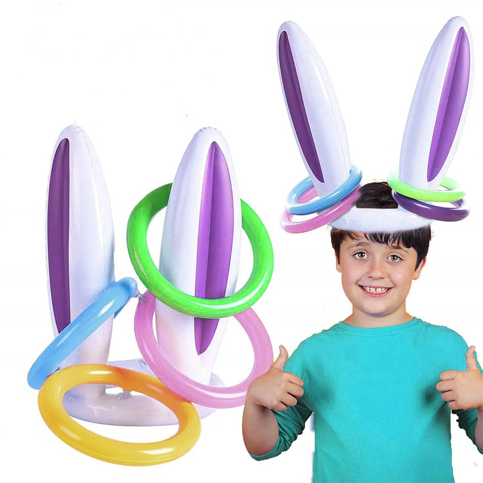 1 Set Inflatable Toy Easter Bunny Inflatable Rabbit Ears Hat Inflatable Ring For - £9.41 GBP+