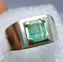 925 Sterling Silver Natural Emerald Gemstone Men&#39;s Unisex Ring Promise Ring Gift - £185.06 GBP
