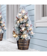 LED Lighted Frosted Christmas Tree Stake w Timer Outdoor Planter Porch D... - €20,11 EUR
