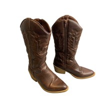 Steve Madden Womens Size 5 Brown Cowboy Boot Pull On Jsalty Faux Leather Western - $28.70