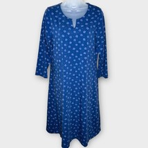 GUDRUN SJODEN Blue Floral Organic Cotton Notch Collar Tunic Midi Dress S... - $66.76