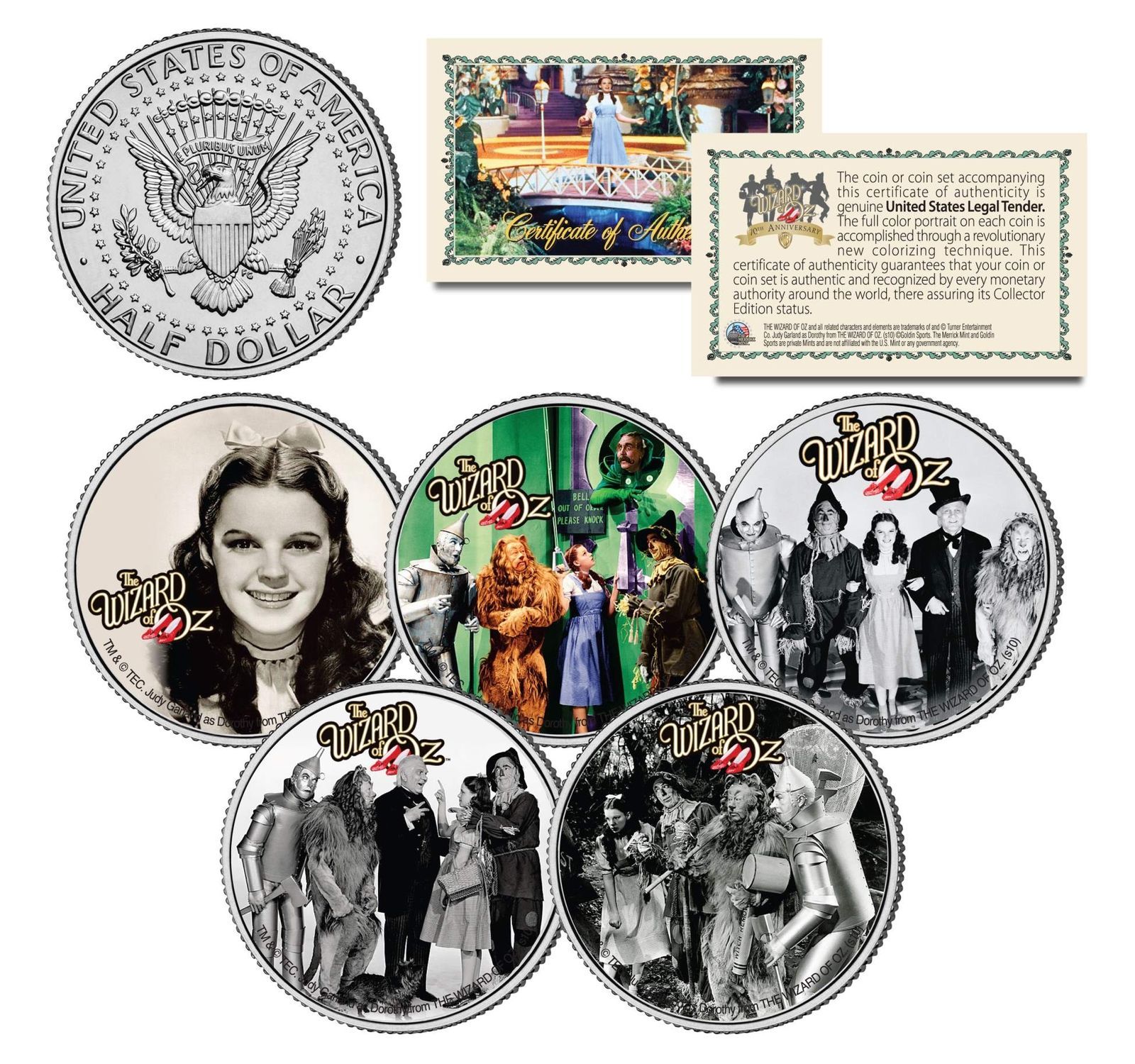 WIZARD OF OZ Movie Colorized JFK Half Dollar US 5-Coin Set *OFFICIALY LICENSED* - $28.01