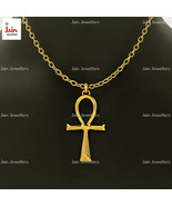 Fine Jewelry 18 Kt Real Solid Yellow Gold Ankh Cross Chain Necklace Pendant - £1,814.58 GBP+