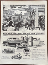 1953 Ethyl Vintage Print Ad Cars Run Their Best On Ethyl Gas Advertisement - $14.45