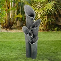 Water Fountain Outdoor Indoor Garden Faux Stone 4 Tier LED Light Patio Deck New - $228.48