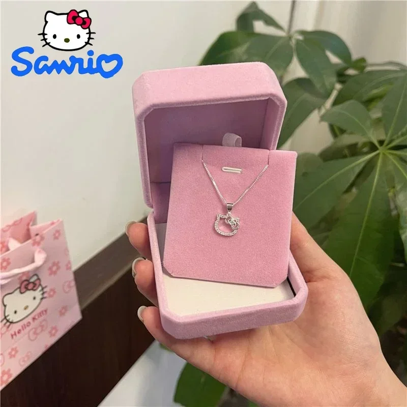 Kawaii Hello Kitty Necklace Anime Character Sanrio Ring Couple Silver Clavicle - £15.54 GBP